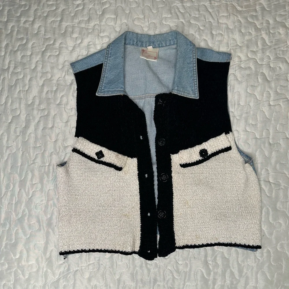 Vintage 90s Romeo Romeo Bouclé & Denim Vest – Western Y2K Aesthetic Size M - Picture 11 of 14